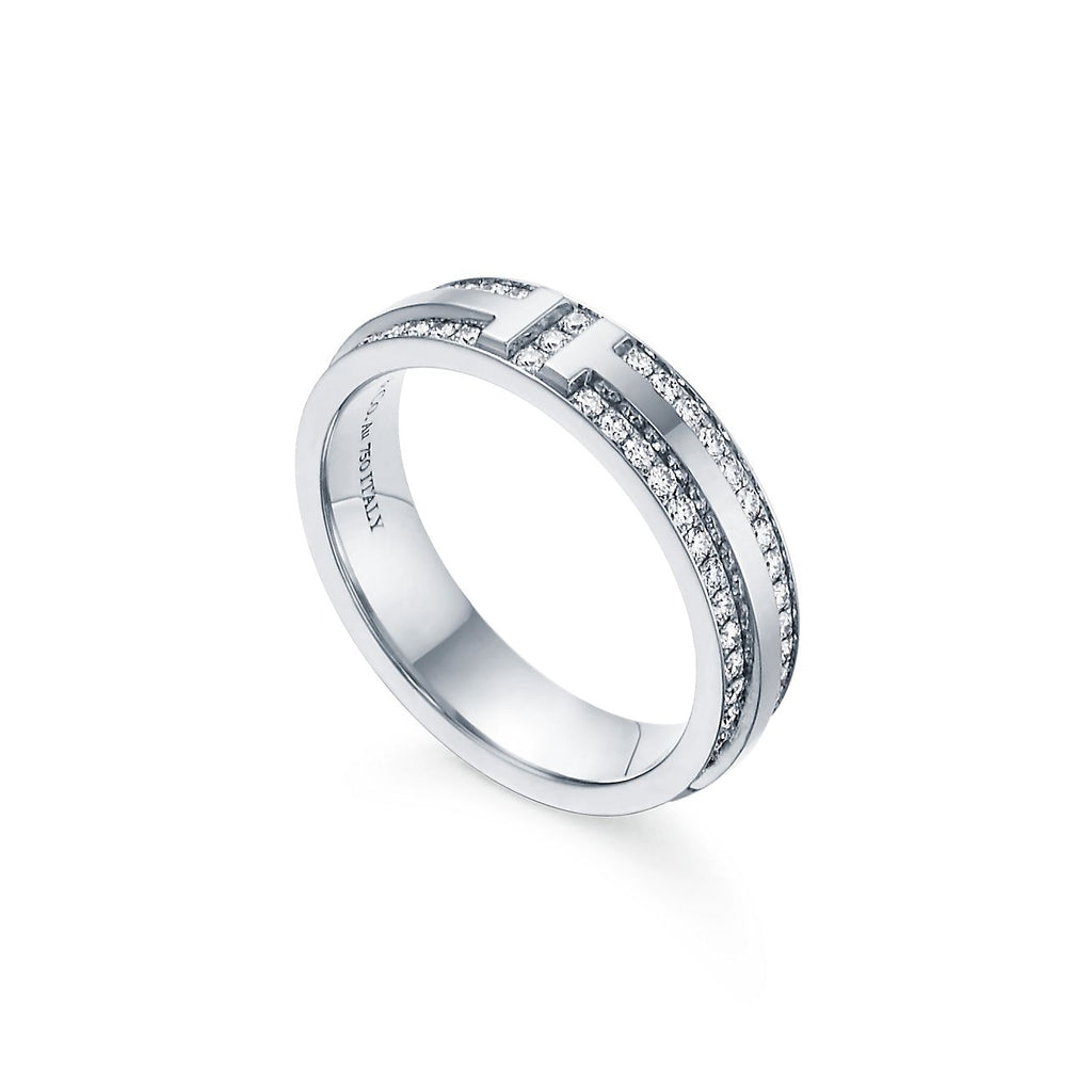 18K Tiffany Narrow Pave Diamond Ring