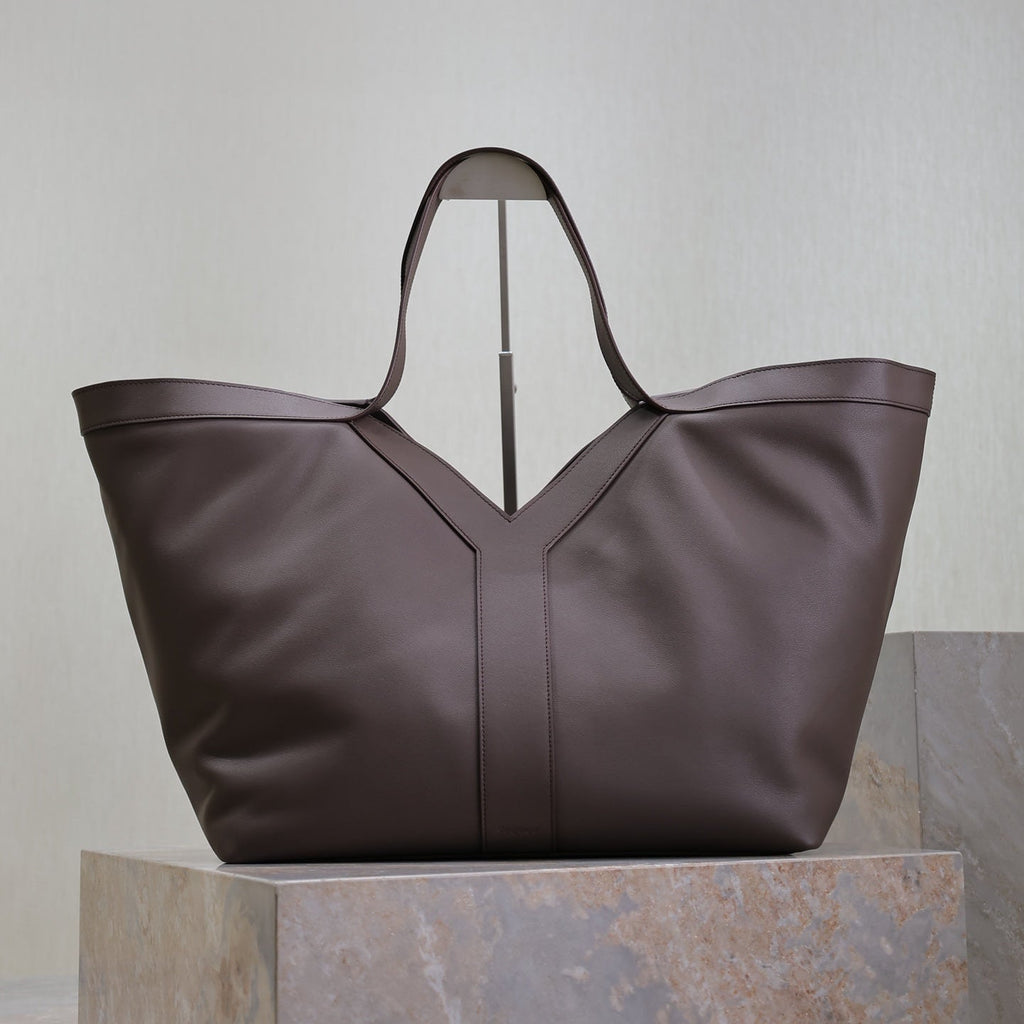 YSL 25S Y TOTE 50 IN PURPLE BROWN CALFSKIN GOLD HARDWARE